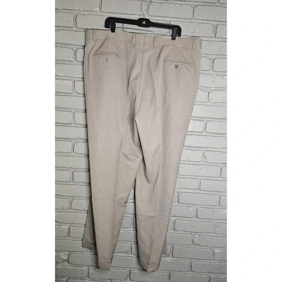 Joseph & Feiss Men's Dress Pants Size 44x30 Wool Blend Cuffed Pleated Tan Soft - Picture 2 of 8